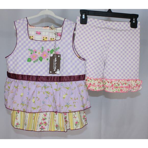 Matilda Jane Other - Matilda Jane Lilac Gingham Floral Tunic & Short Set Size 8 EUC